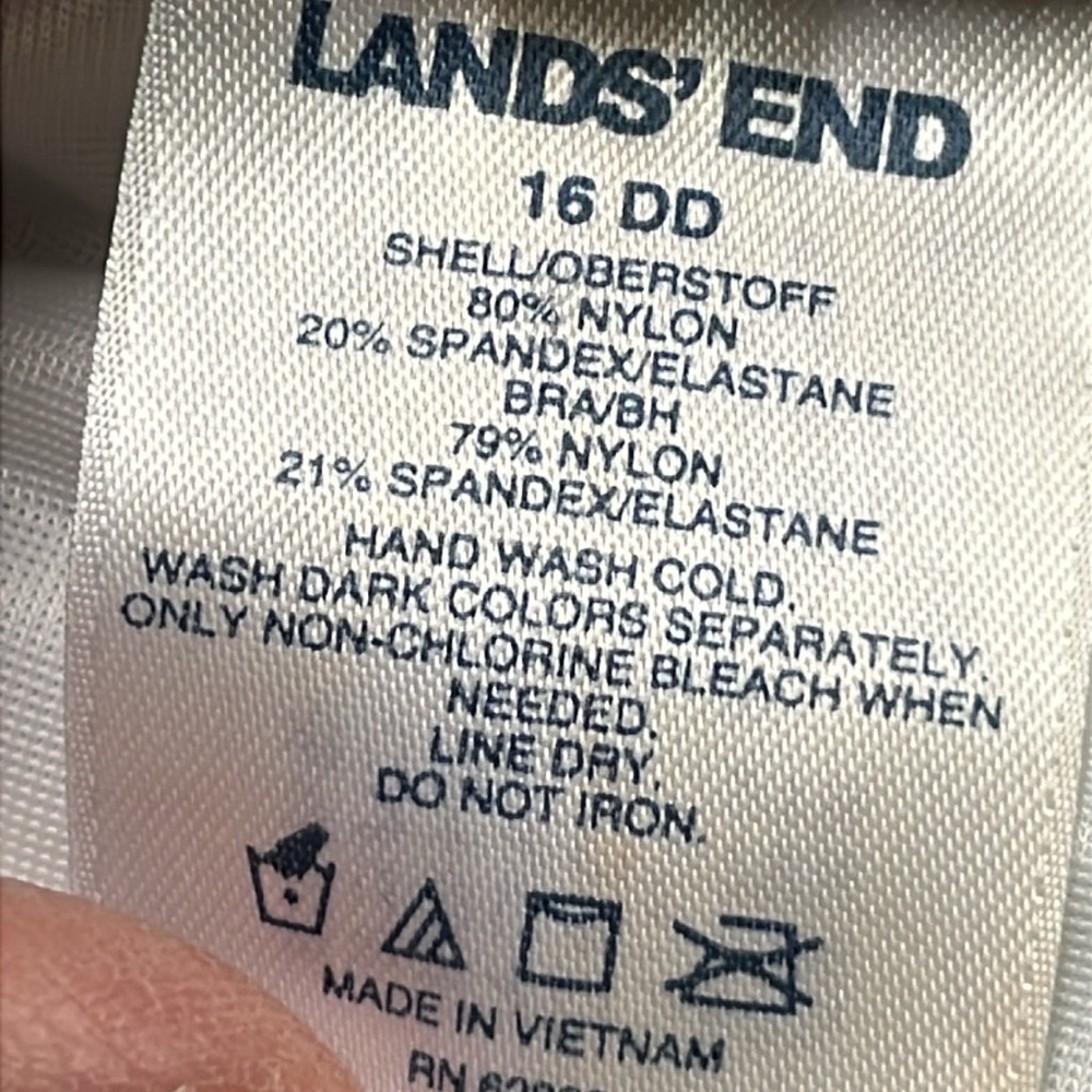 LAND'S END Navy/WHT Stripe High Neck Modest/Full Coverage Tankini Swim Top 16DD - Picture 13 of 15